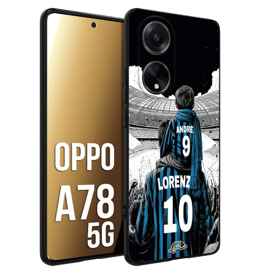 CUSTOMIZZA - Custodia cover nera morbida in tpu compatibile per Oppo A78 5G personalizzata calcio football padre e figlio calciatori nerazzurra