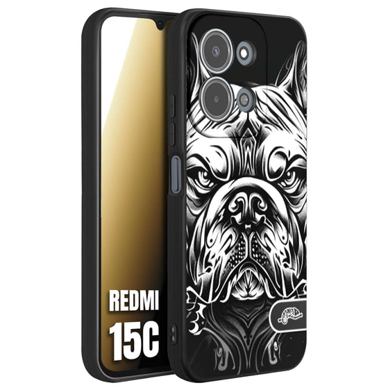 CUSTOMIZZA - Custodia cover nera morbida in tpu compatibile per Xiaomi Redmi 15C bulldog bianco a rilievo disegnato tattoo tatuaggio