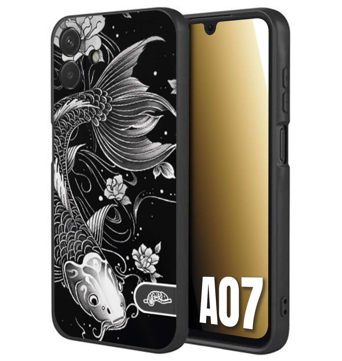 CUSTOMIZZA - Custodia cover nera morbida in tpu compatibile per Samsung A07 carpa koi black and white bianco a rilievo disegnato tattoo tatuaggio