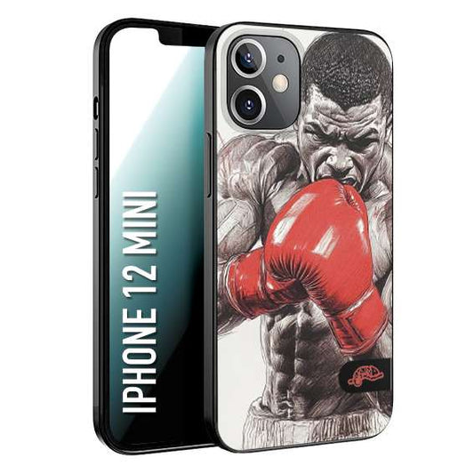 CUSTOMIZZA - Custodia cover nera morbida in tpu compatibile per iPhone 12 MINI pugilato pugili disegno tattoo guantoni box pesi massimi gancio