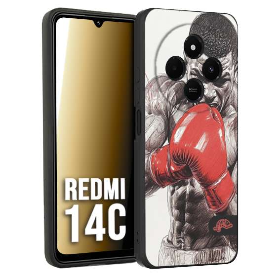 CUSTOMIZZA - Custodia cover nera morbida in tpu compatibile per Xiaomi Redmi 14C pugilato pugili disegno tattoo guantoni box pesi massimi gancio