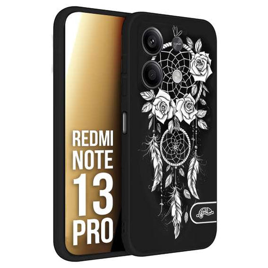 CUSTOMIZZA - Custodia cover nera morbida in tpu compatibile per Xiaomi Redmi Note 13 PRO acchiappasogni dreamcatcher black and white bianco a rilievo disegnato tattoo tatuaggio