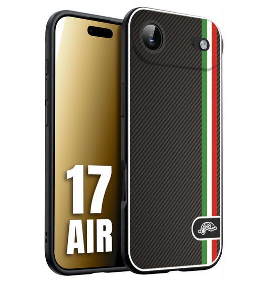 CUSTOMIZZA - Custodia cover nera morbida in tpu compatibile per iPhone 17 AIR effetto fibra di carbonio bandiera Italia made in Italy