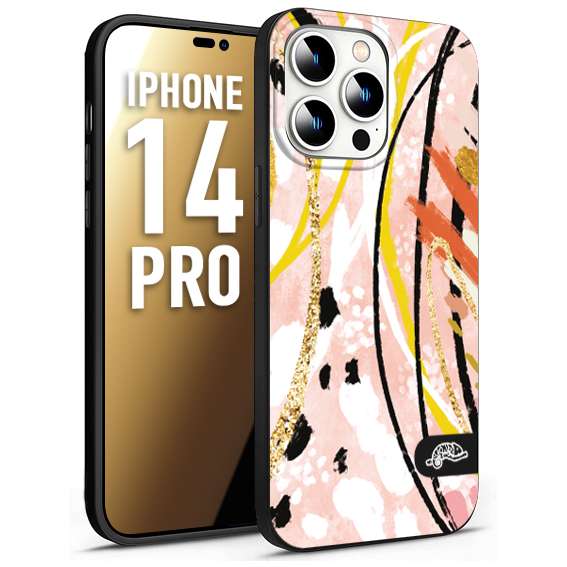 CUSTOMIZZA - Custodia cover nera morbida in tpu compatibile per iPhone 14 PRO fiori astratti donna zebrato leopardato fantasia dorata gialla rosa colorata