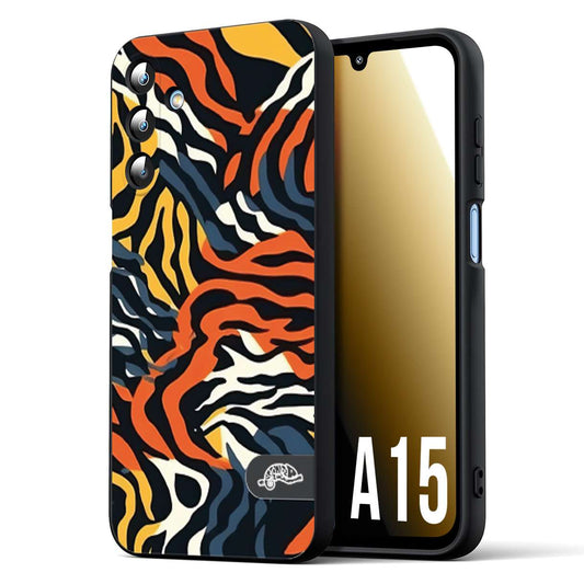 CUSTOMIZZA - Custodia cover nera morbida in tpu compatibile per Samsung A15 5G leopardato maculato tigrato tiger colorata gialla blu arancio