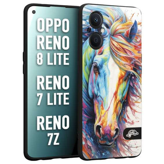 CUSTOMIZZA - Custodia cover nera morbida in tpu compatibile per Oppo Reno 7 Lite - 8 Lite - 7Z animali color cavallo horse viso colori vibranti disegnato schizzo