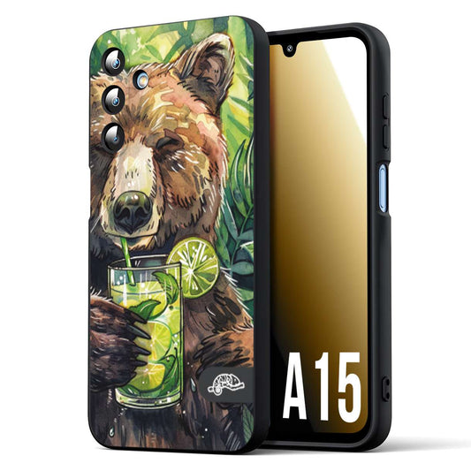 CUSTOMIZZA - Custodia cover nera morbida in tpu compatibile per Samsung A15 5G estate disegnata cocktails animali simpatici orso bear negroni