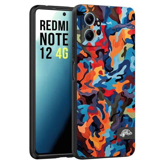 CUSTOMIZZA - Custodia cover nera morbida in tpu compatibile per Xiaomi Redmi Note 12 4G camouflage mimetico militare moderno blu arancio rosso