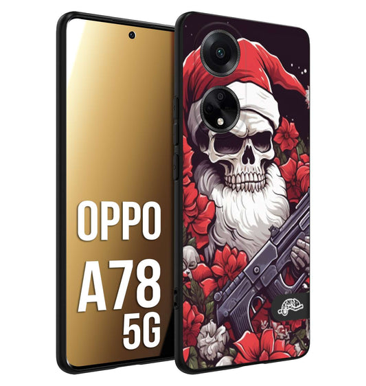 CUSTOMIZZA - Custodia cover nera morbida in tpu compatibile per Oppo A78 5G teschio natale santa claus fiori tattoo disegnato