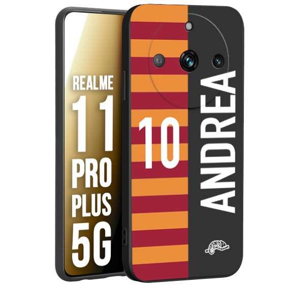 CUSTOMIZZA - Custodia cover nera morbida in tpu compatibile per Oppo Realme 11 PRO PLUS 5G personalizzata calcio football nome e numero calciatori giallo rossi