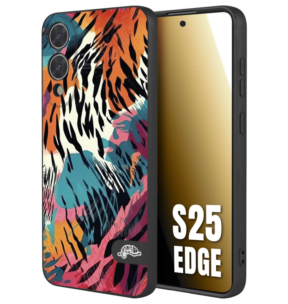 CUSTOMIZZA - Custodia cover nera morbida in tpu compatibile per Samsung S25 EDGE leopardato maculato tigrato tiger colorata summer color