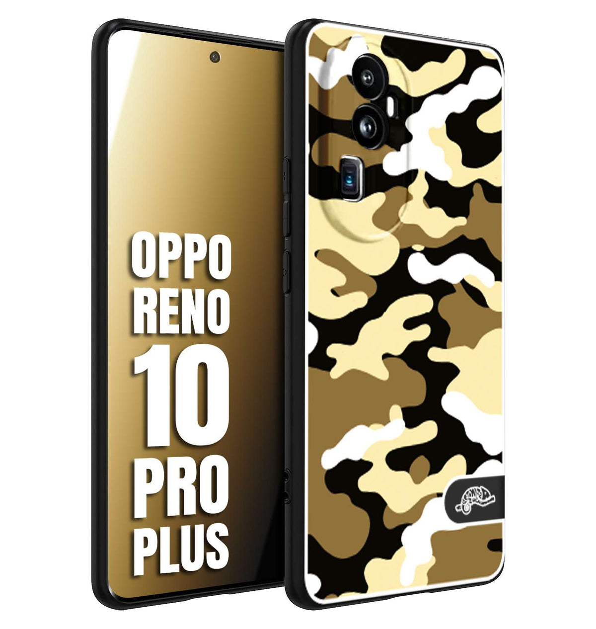 CUSTOMIZZA - Custodia cover nera morbida in tpu compatibile per Oppo Reno 10 PRO PLUS camouflage mimetico militare giallo desert brown