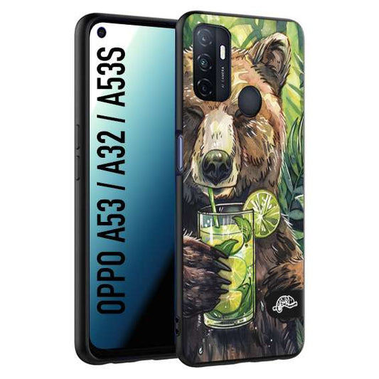 CUSTOMIZZA - Custodia cover nera morbida in tpu compatibile per Oppo A53 - A32 - A53S fiori estate disegnata cocktails animali simpatici orso bear negroni