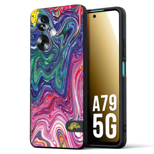 CUSTOMIZZA - Custodia cover nera morbida in tpu compatibile per Oppo A79 5G colorata fantasia vortice marmo arcobaleno rosa blu fucsia