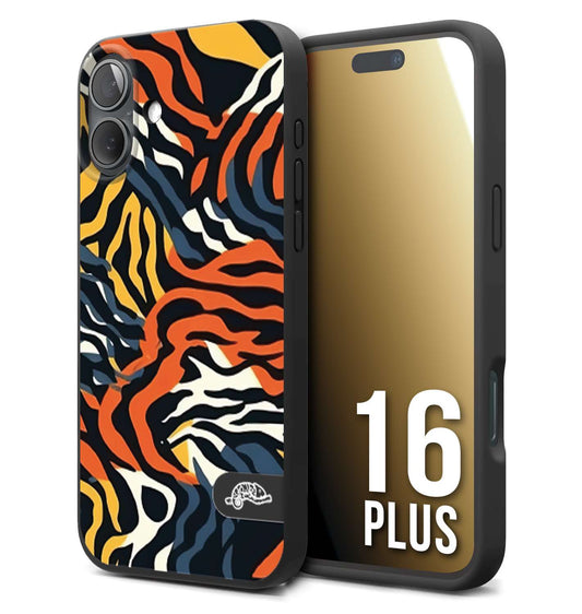 CUSTOMIZZA - Custodia cover nera morbida in tpu compatibile per iPhone 16 PLUS leopardato maculato tigrato tiger colorata gialla blu arancio