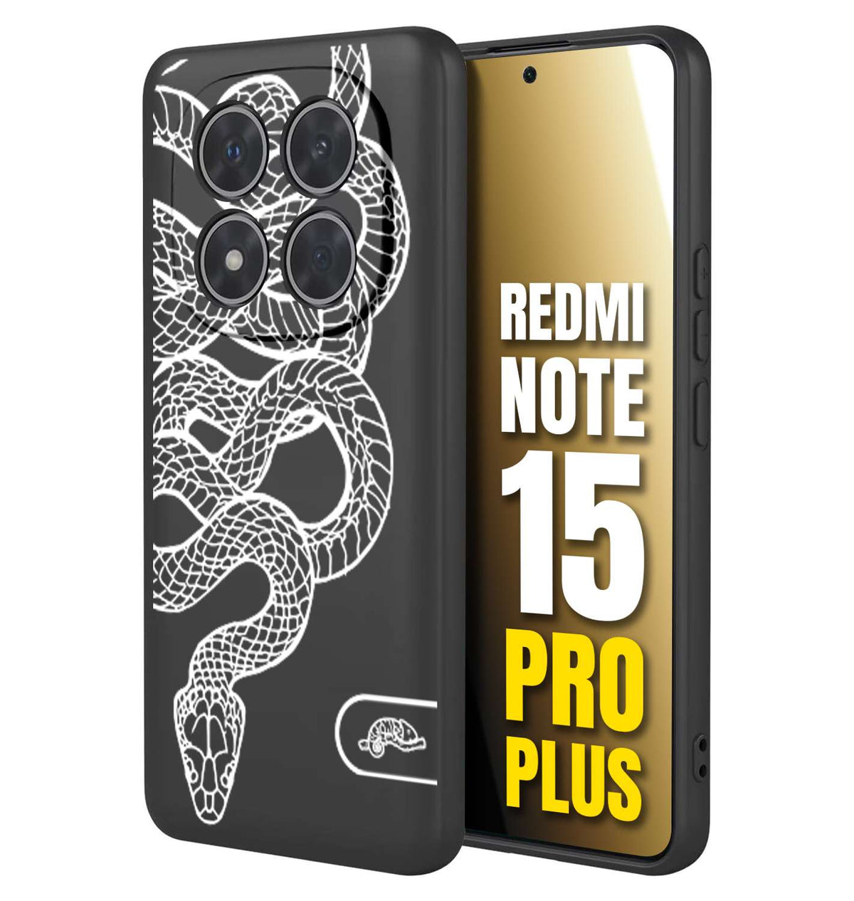 CUSTOMIZZA - Custodia cover nera morbida in tpu compatibile per Xiaomi Redmi Note 15 PRO PLUS serpente snake bianco a rilievo disegnato tattoo tatuaggio