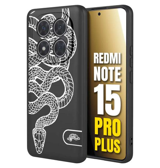 CUSTOMIZZA - Custodia cover nera morbida in tpu compatibile per Xiaomi Redmi Note 15 PRO PLUS serpente snake bianco a rilievo disegnato tattoo tatuaggio
