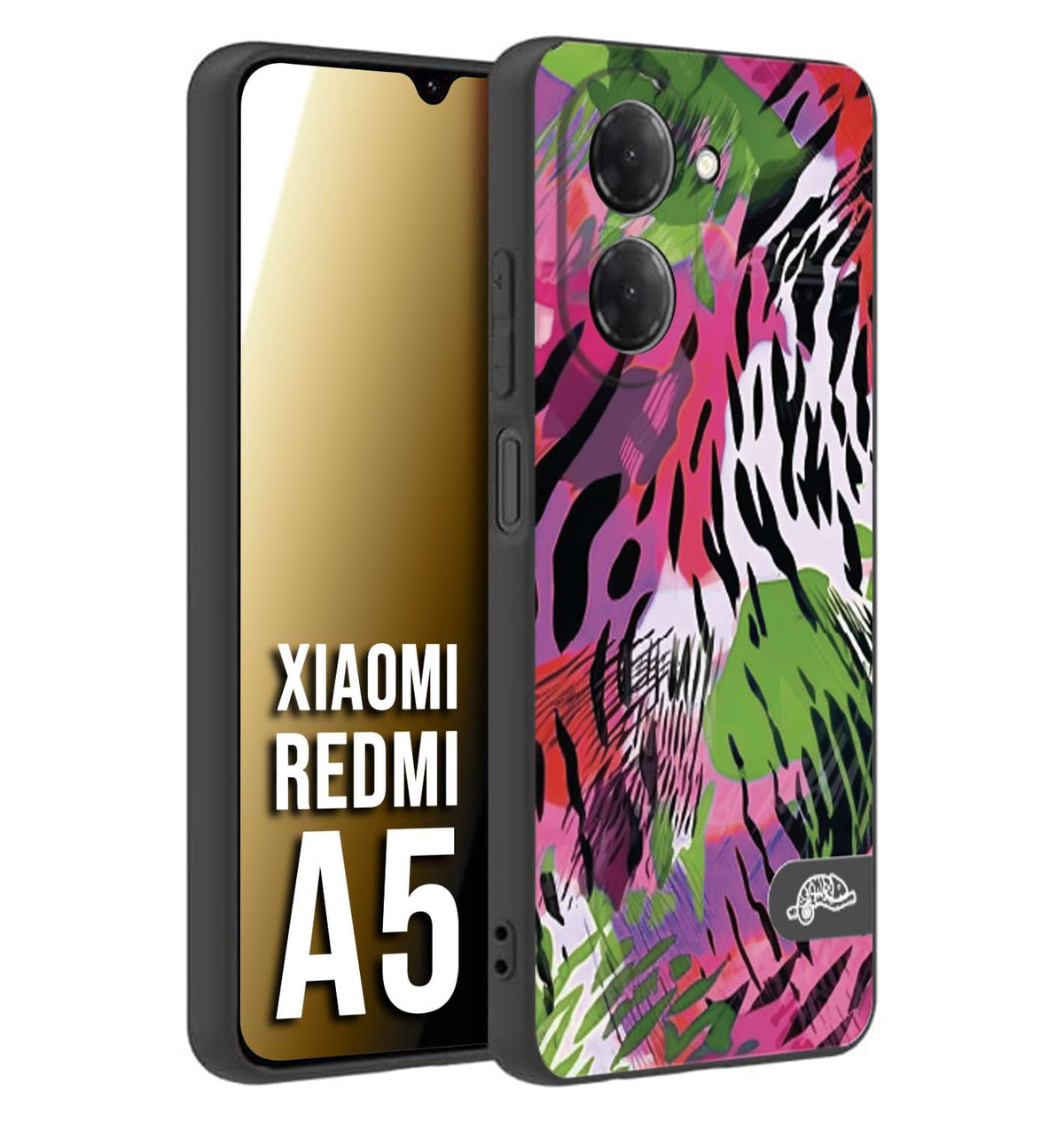 CUSTOMIZZA - Custodia cover nera morbida in tpu compatibile per Xiaomi Redmi A5 leopardato tigrato tiger colorata summer color verde fucsia
