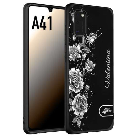 CUSTOMIZZA - Custodia cover nera morbida in tpu compatibile per Samsung A41 a rilievo soft touch personalizzata nome rose fiori donna