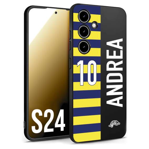 CUSTOMIZZA - Custodia cover nera morbida in tpu compatibile per Samsung S24 personalizzata calcio football nome e numero calciatori giallo blu