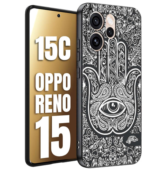 CUSTOMIZZA - Custodia cover nera morbida in tpu compatibile per Oppo Reno 15 - Reno 15Cmano di fatima effetto rilievo mandala donna