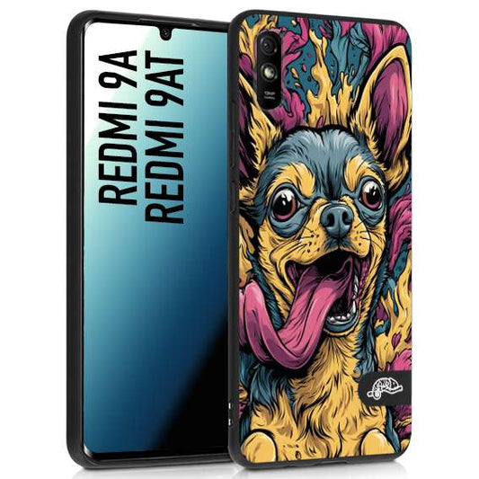 CUSTOMIZZA - Custodia cover nera morbida in tpu compatibile per Xiaomi Redmi 9A - 9AT Chihuahua illustrazione cane pop art cane street art cartone animato