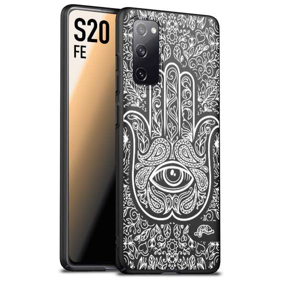 CUSTOMIZZA - Custodia cover nera morbida in tpu compatibile per Samsung S20 FE mano di fatima effetto rilievo mandala donna