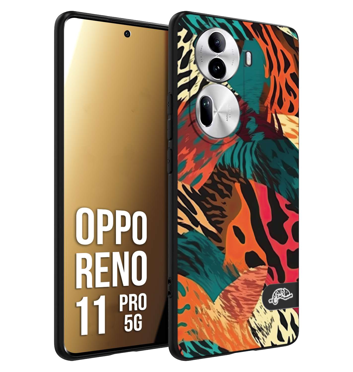 CUSTOMIZZA - Custodia cover nera morbida in tpu compatibile per Oppo Reno 11 PRO 5G leopardato tigrato tiger colorata summer arancio verde fucsia