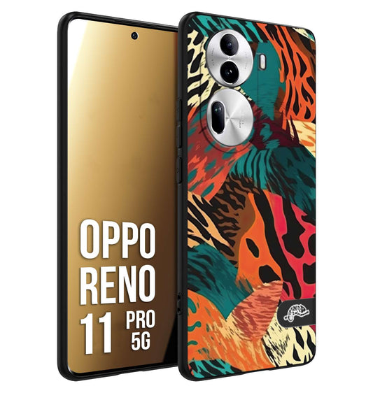 CUSTOMIZZA - Custodia cover nera morbida in tpu compatibile per Oppo Reno 11 PRO 5G leopardato tigrato tiger colorata summer arancio verde fucsia