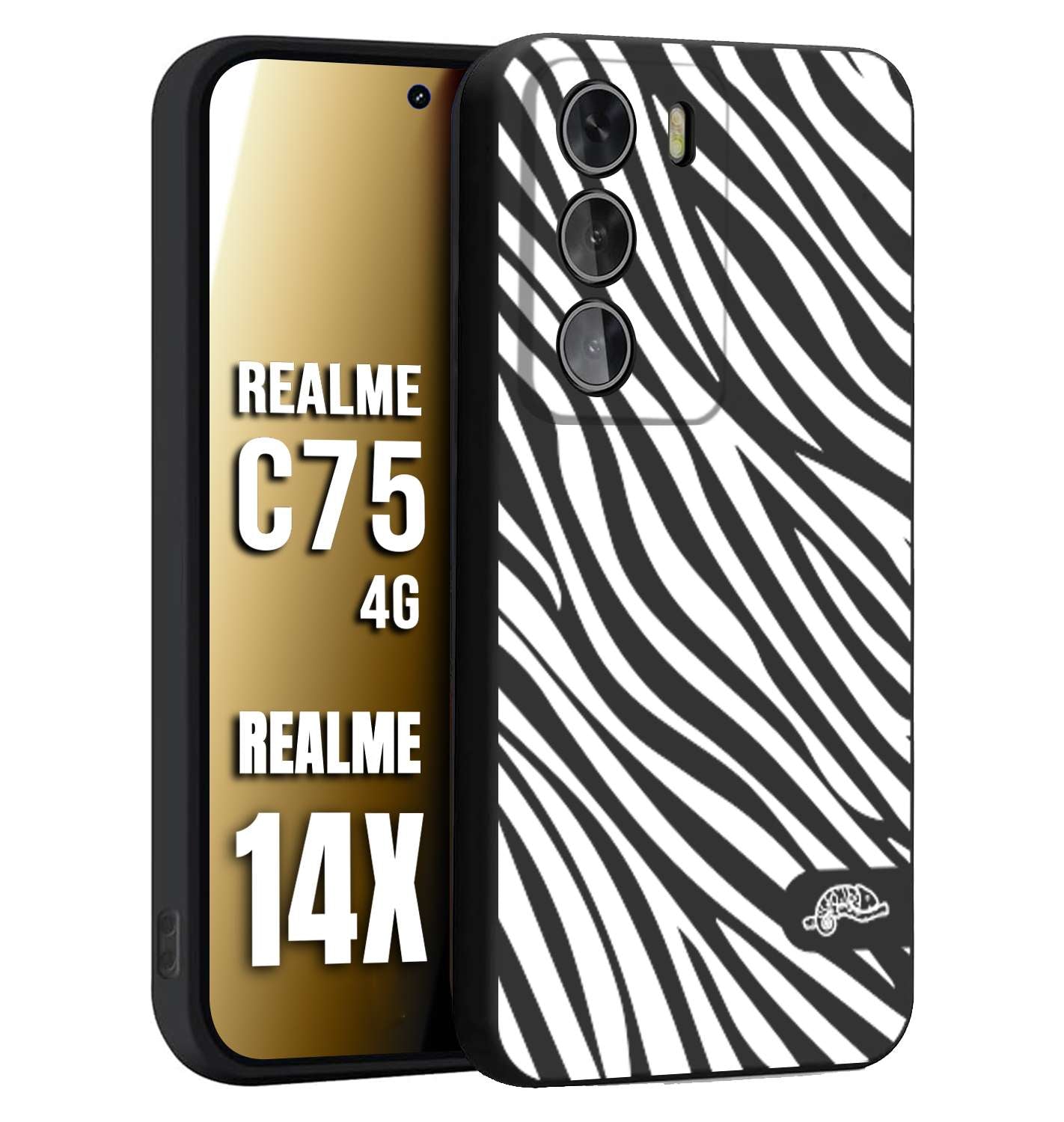 CUSTOMIZZA - Custodia cover nera morbida in tpu compatibile per Realme 14X - C75 4G zebrata maculata a rilievo soft touch donna bianca