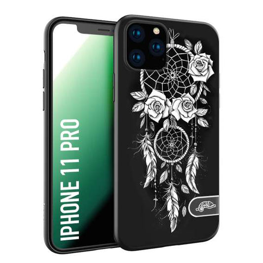 CUSTOMIZZA - Custodia cover nera morbida in tpu compatibile per iPhone 11 PRO acchiappasogni dreamcatcher black and white bianco a rilievo disegnato tattoo tatuaggio