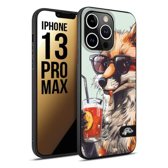 CUSTOMIZZA - Custodia cover nera morbida in tpu compatibile per iPhone 13 PRO MAX estate disegnata cocktails animali simpatici fox volpe negroni