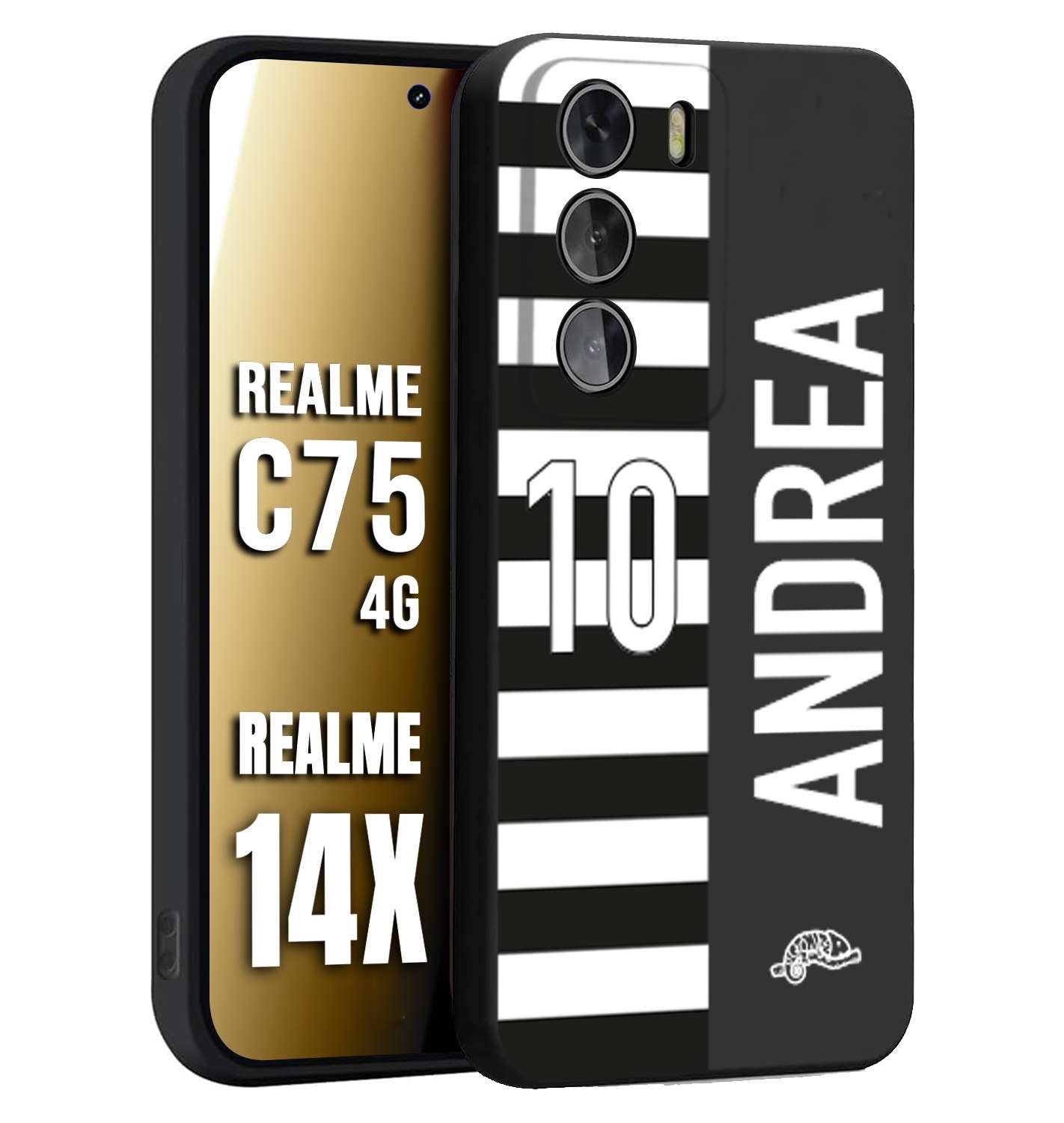 CUSTOMIZZA - Custodia cover nera morbida in tpu compatibile per Realme 14X - C75 4G personalizzata calcio football nome e numero calciatori bianconera