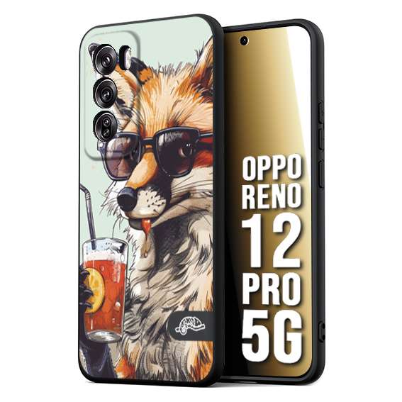 CUSTOMIZZA - Custodia cover nera morbida in tpu compatibile per Oppo Reno 12 PRO 5G estate disegnata cocktails animali simpatici fox volpe negroni