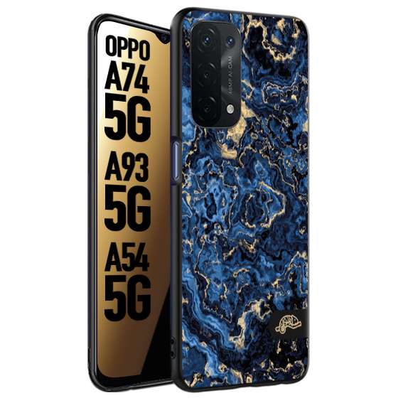 CUSTOMIZZA - Custodia cover nera morbida in tpu compatibile per Oppo A74 5G - A93 5G - A54 5G effetto marmo marble blu venature dorato psichedelico