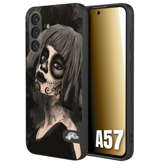 CUSTOMIZZA - Custodia cover nera morbida in tpu compatibile per Samsung A57 chicana messicana dea de la muerte donna santa tattoo disegnata