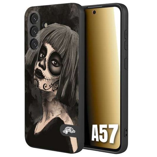 CUSTOMIZZA - Custodia cover nera morbida in tpu compatibile per Samsung A57 chicana messicana dea de la muerte donna santa tattoo disegnata