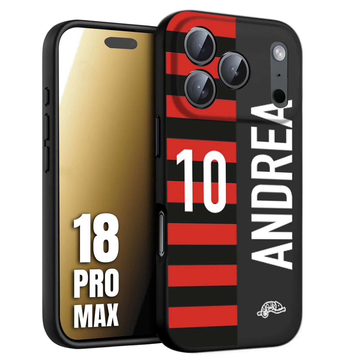 CUSTOMIZZA - Custodia cover nera morbida in tpu compatibile per iPhone 18 PRO MAX personalizzata calcio football nome e numero calciatori rossonera