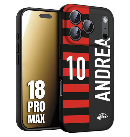 CUSTOMIZZA - Custodia cover nera morbida in tpu compatibile per iPhone 18 PRO MAX personalizzata calcio football nome e numero calciatori rossonera