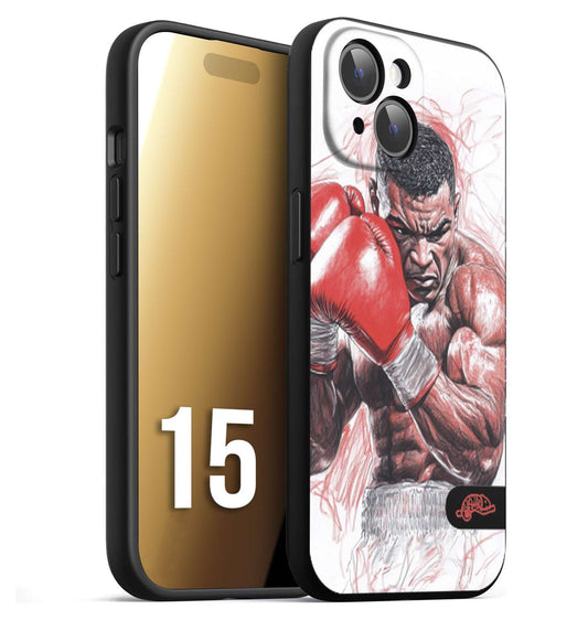 CUSTOMIZZA - Custodia cover nera morbida in tpu compatibile per iPhone 15 pugilato pugili disegno tattoo guantoni boxer pesi massimi iron mike