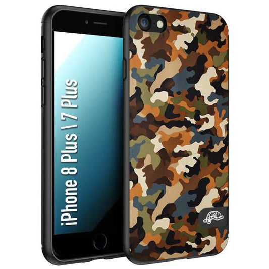 CUSTOMIZZA - Custodia cover nera morbida in tpu compatibile per iPhone 7 Plus - 8 pluscamouflage mimetico militare moderno blu marrone beige