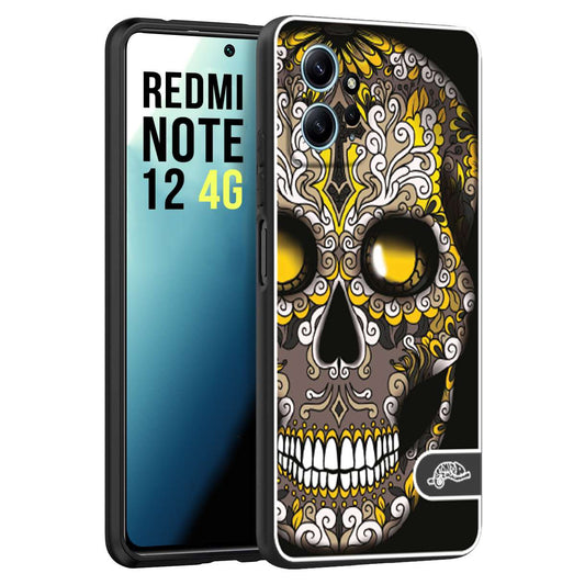 CUSTOMIZZA - Custodia cover nera morbida in tpu compatibile per Xiaomi Redmi Note 12 4G teschio messicano Mexican skull nero giallo