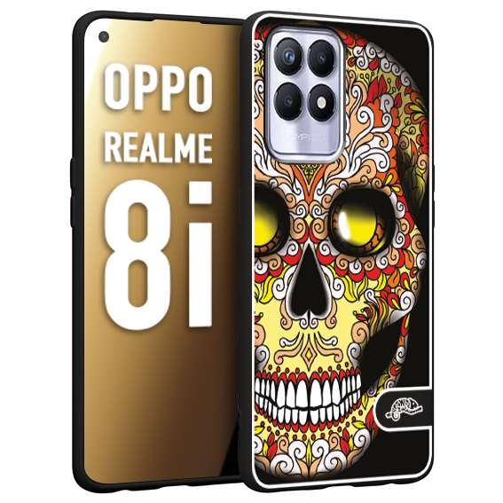 CUSTOMIZZA - Custodia cover nera morbida in tpu compatibile per Oppo Realme 8i teschio messicano Mexican skull giallo rosso arancio