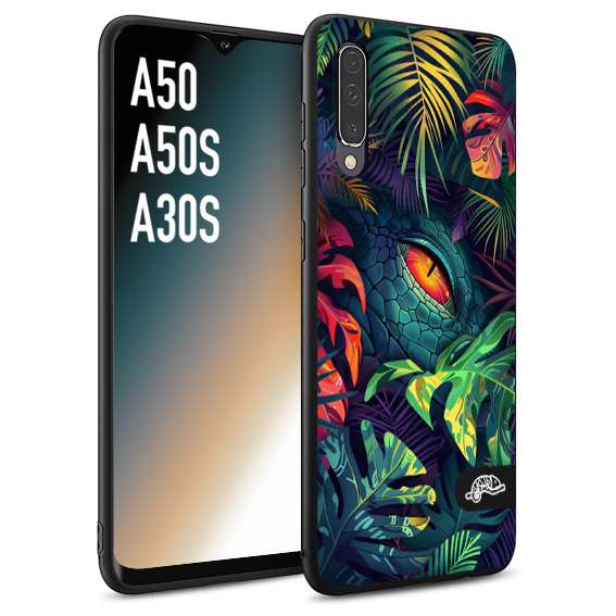 CUSTOMIZZA - Custodia cover nera morbida in tpu compatibile per Samsung A50 - A50S - A30S animali color giungla tropicale occhio di coccodrillo alligatore disegnato