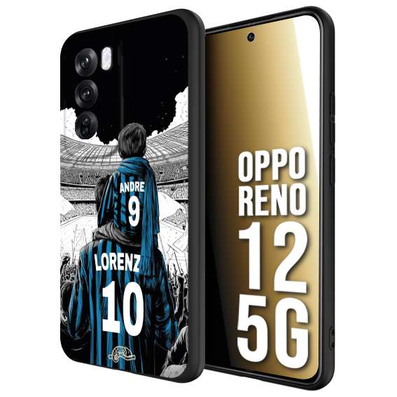 CUSTOMIZZA - Custodia cover nera morbida in tpu compatibile per Oppo Reno 12 5G personalizzata calcio football padre e figlio calciatori nerazzurra