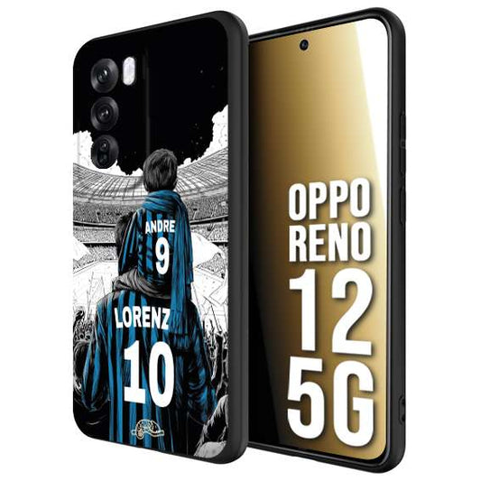 CUSTOMIZZA - Custodia cover nera morbida in tpu compatibile per Oppo Reno 12 5G personalizzata calcio football padre e figlio calciatori nerazzurra