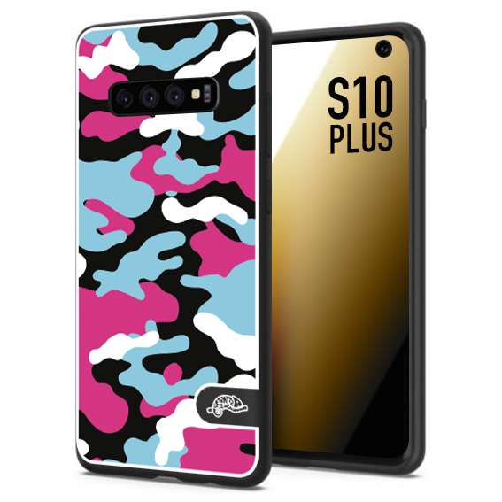 CUSTOMIZZA - Custodia cover nera morbida in tpu compatibile per Samsung S10 PLUS camouflage mimetico militare fucsia celeste