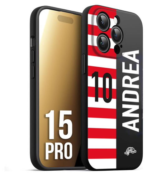 CUSTOMIZZA - Custodia cover nera morbida in tpu compatibile per iPhone 15 PRO personalizzata calcio football nome e numero calciatori bianco rossa