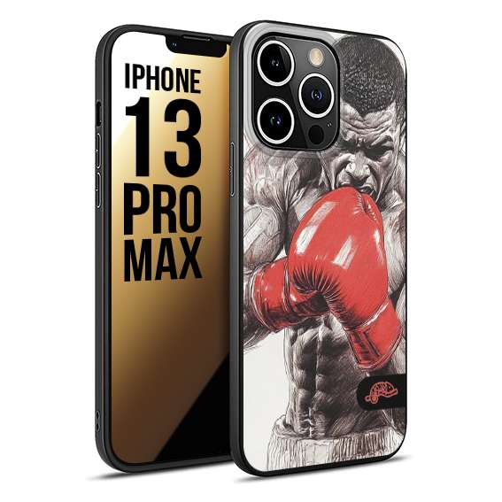 CUSTOMIZZA - Custodia cover nera morbida in tpu compatibile per iPhone 13 PRO MAX pugilato pugili disegno tattoo guantoni box pesi massimi gancio
