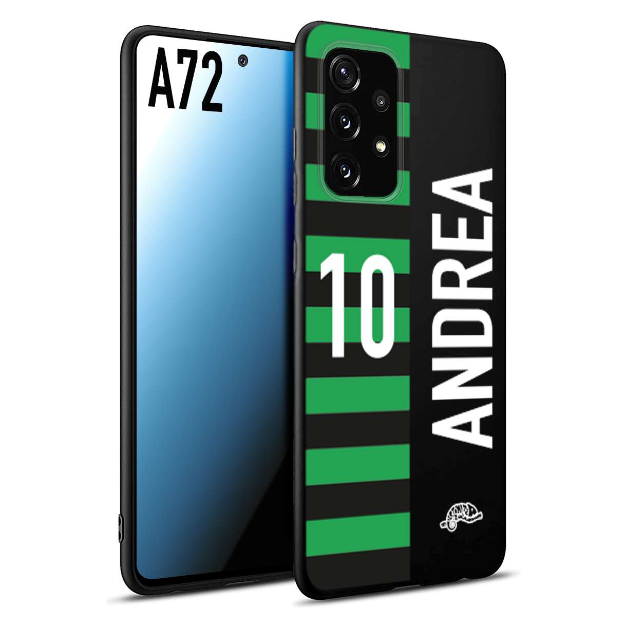 CUSTOMIZZA - Custodia cover nera morbida in tpu compatibile per Samsung A72 personalizzata calcio football nome e numero calciatori neroverde